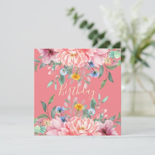 Invitation Rose doux avec fleurs Fête d'anniversaire Invitati (Debout devant)