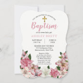 Invitation Rose doux | Baptême floral Vintage blanc (Devant)