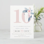 INVITATION ROSE DOUX BLEU BLEU FLORAL 10E TOUT ÂGE ANNIVERSAI (Debout devant)