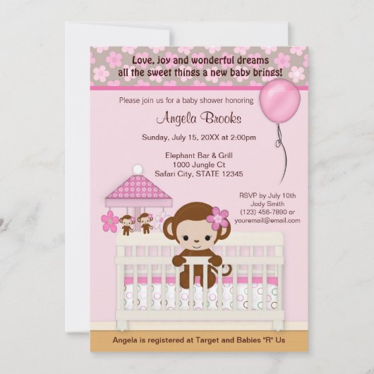 Invitation Rose doux de l'invitation SM-K de baby shower de (Devant)