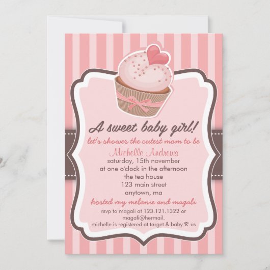 Invitation Rose doux de petit gâteau de baby shower de fille (Devant)