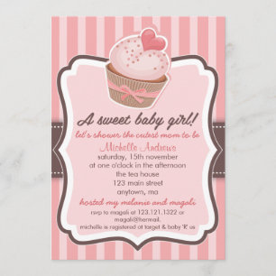 Invitation Rose doux de petit gâteau de baby shower de fille