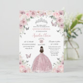 Invitation Rose doux Floral Princesse Quinceañera XV 16 (Debout devant)