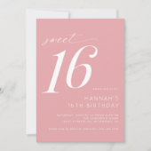 Invitation Rose doux | Girly Simple Sweet 16 Anniversaire (Devant)