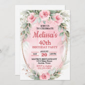 Invitation Rose doux & Sage Vert Roses chaque année Anniversa (Devant / Derrière)