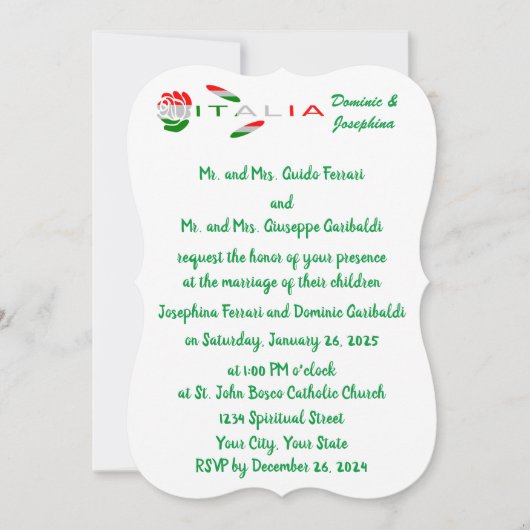 Invitation rose drapeau italien Italie (Devant)