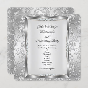 Invitation rose du 25e anniversaire Damask Silver White 4