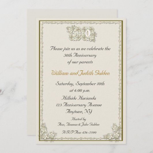 Invitation Rose du 50e anniversaire (Devant / Derrière)