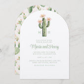 Invitation Rose du désert Cactus Mariage Monogramme (Devant / Derrière)