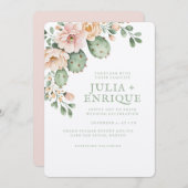 Invitation Rose du désert et Mariage de Cactus (Devant / Derrière)