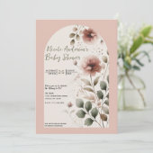 Invitation Rose du désert rose et vert Baby shower floral (Debout devant)