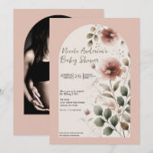 Invitation Rose du désert rose et vert Baby shower floral (Devant / Derrière)