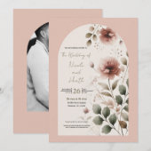 Invitation Rose du désert Rose & Vert Floral Mariage (Devant / Derrière)