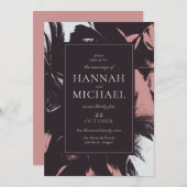 Invitation Rose Dusty Abstrait Floral Mariage noir (Devant / Derrière)