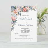 Invitation Rose Dusty Bleu Blanc Floral Élégante Fête des mar (Debout devant)