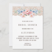 Invitation Rose Dusty Bleu Romantique dentelle florale Fête d (Devant)