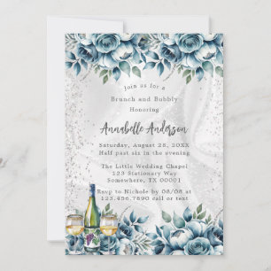 Invitation Rose Dusty Blue Silver Brunch et Bubbly