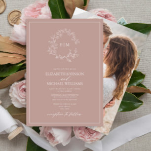 Invitation Rose Dusty Crest Monogram Mariage photo