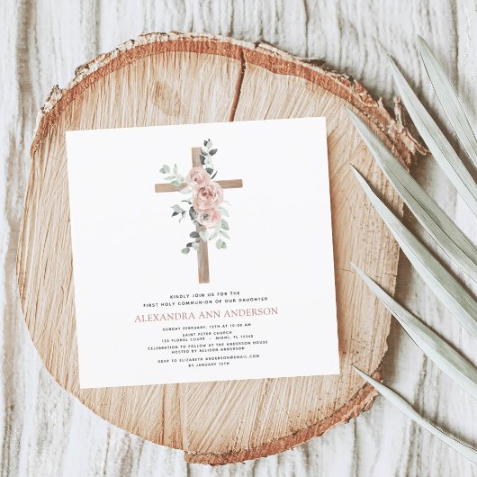 Invitation Rose Dusty de la première fille de la Communion