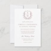 Invitation Rose Dusty Élégant Floral Crest Monogram Mariage (Devant)