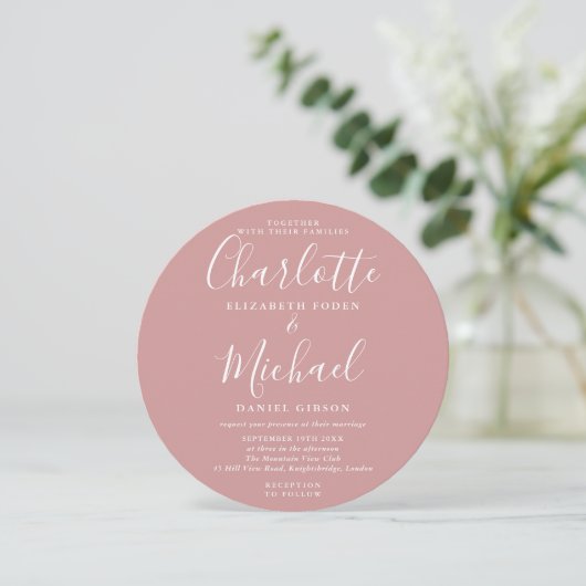 Invitation Rose Dusty Elegant Script Circulaire Mariage photo (Debout devant)