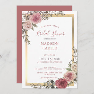 Invitation Rose Dusty Floral Rose Fête des mariées or
