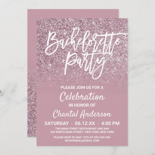 Invitation Rose Dusty Gold Pink Parties scintillant Ombre Bac (Devant / Derrière)