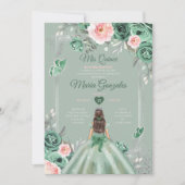 Invitation Rose Dusty Green Silver Mis Quince 15 Anos (Devant)