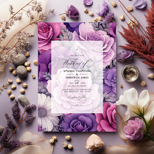 Invitation Rose Dusty, Lavande et mariage floral argenté