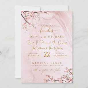 Invitation Rose DUSTY MARBLE OR ABSTRAIT FLORAUX MARIAGE