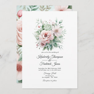 Invitation Rose Dusty, Mint Green et Blush Floral Mariage