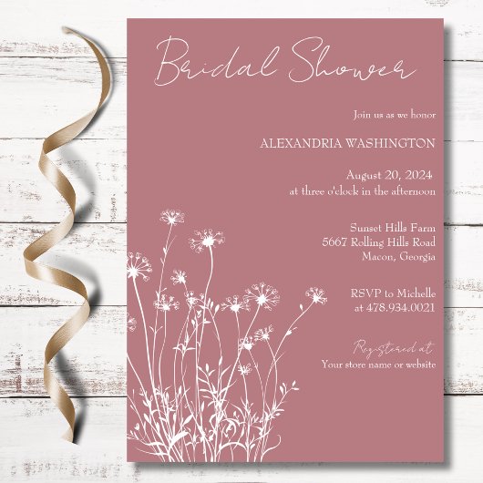 Invitation Rose Dusty moderne et Fête des mariées Fleur sauva