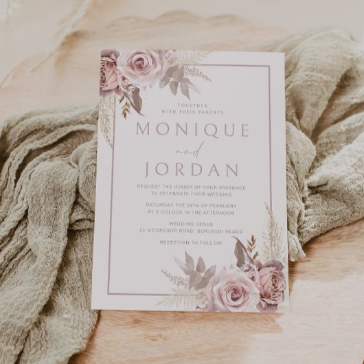 Invitation Rose Dusty tendance Floral Boho Mariage