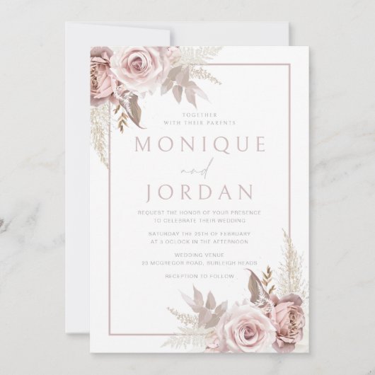 Invitation Rose Dusty tendance Floral Boho Mariage (Devant)