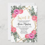 Invitation Rose Dusty Vert Flora Or Sweet 16 (Devant)