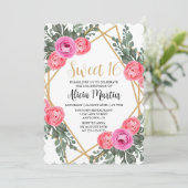 Invitation Rose Dusty Vert Flora Or Sweet 16 (Debout devant)
