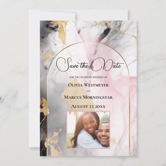 Invitation Rose ébène et marbre Abstrait or (Devant)