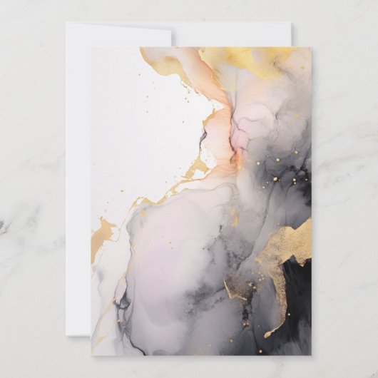 Invitation Rose ébène et marbre Abstrait or (Dos)