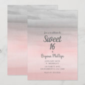 Invitation Rose éblouissant et gris moderne aquarelle douce 1 (Devant / Derrière)