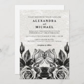 Invitation Rose Edgy Victorian Mariage noir et blanc (Devant / Derrière)