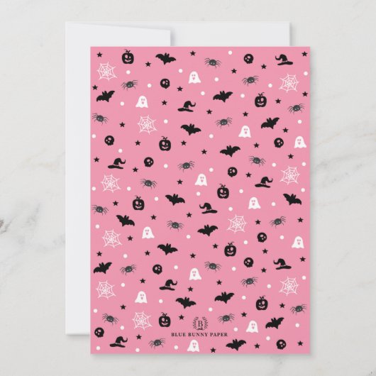 Invitation Rose Éffrayant Un mignon Fille Fantôme 1er anniver (Dos)