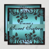 Invitation rose élégant bleu de l'anniversaire (Devant / Derrière)