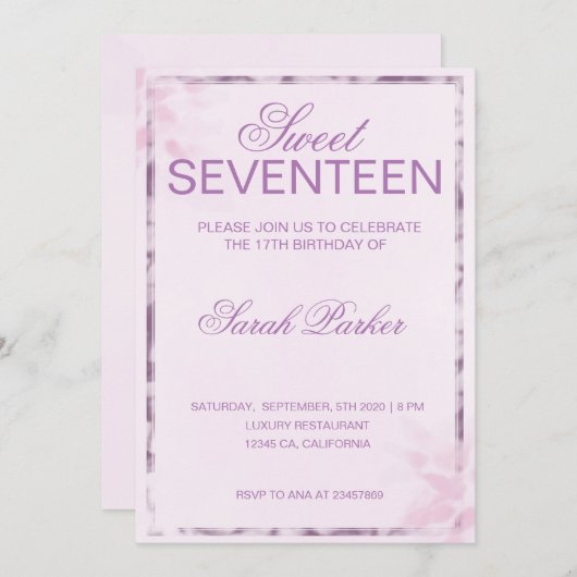 Invitation Rose Élégant Chic Douce 17 (Devant / Derrière)