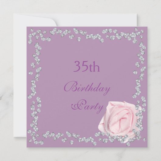 Invitation Rose Élégant & Diamants 35e Anniversaire (Devant)