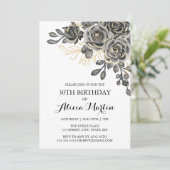 Invitation Rose élégant Flora Black & Gold Anniversaire (Debout devant)