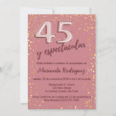 Invitation Rose élégant Gold Parties scintillant 45e annivers (Devant)