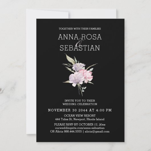 Invitation *~* Rose Élégant PINK Floral AR15 Mariage RSVP (Devant)