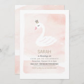 Invitation rose élégante d'anniversaire de cygne (Devant / Derrière)