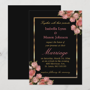 Invitation rose élégante de roses de mariage