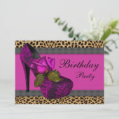 Invitation Rose élégante fuchsia rose vif léopard Anniversair (Debout devant)